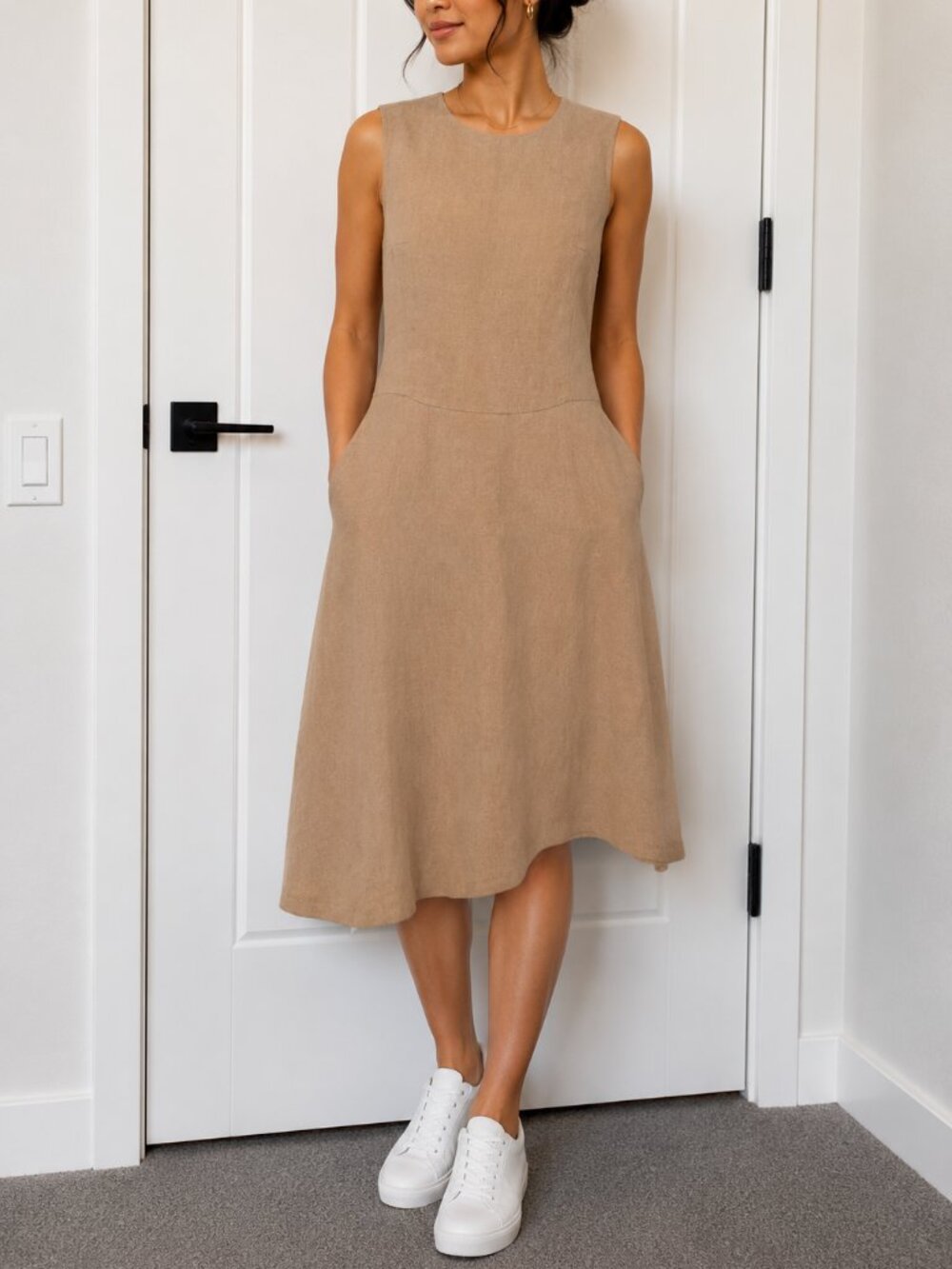 Burberry Tan Linen Blend Asymmetrical Dress Size 40